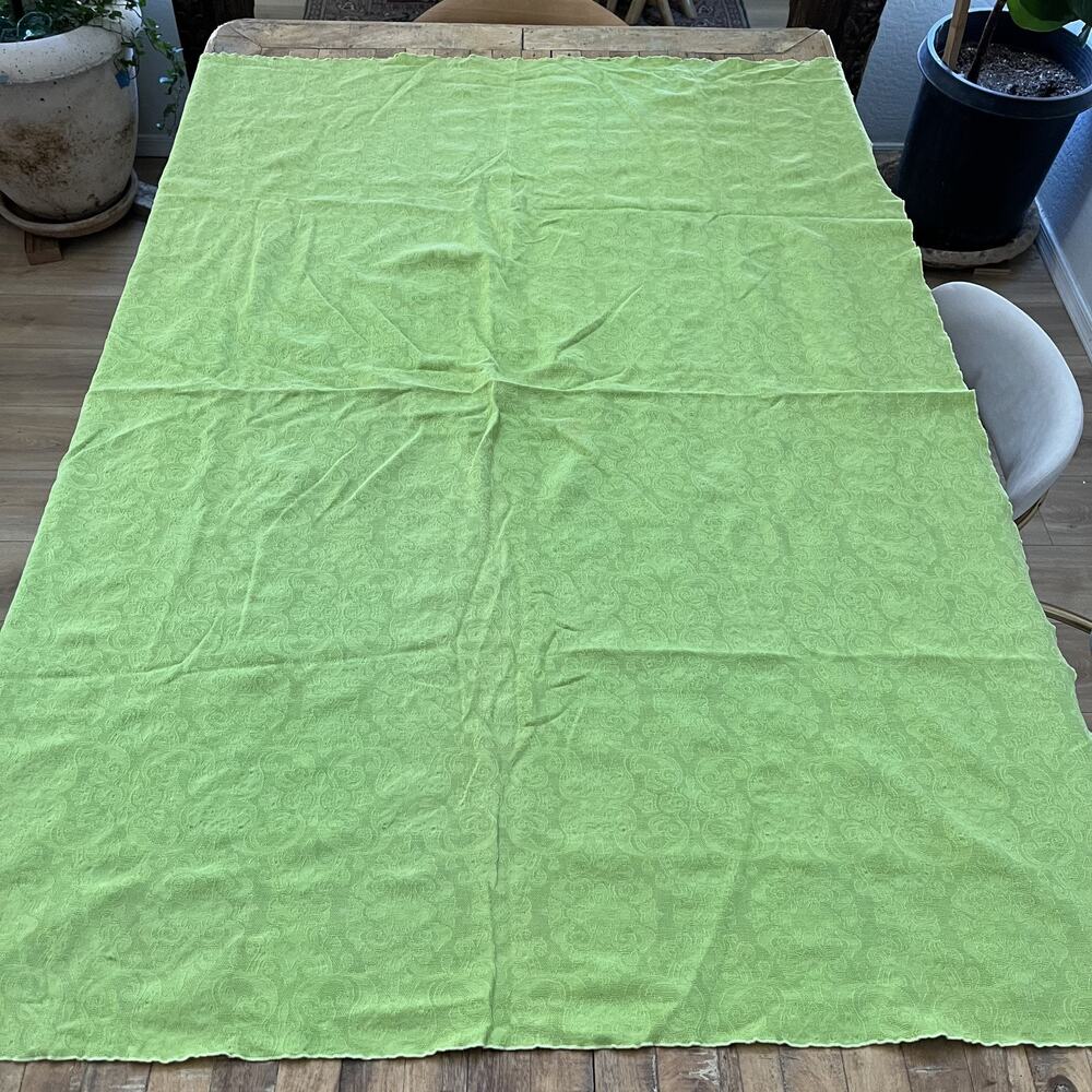 Green Floral Brocade Fabric Tablecloth 46 x 61" Cottagecore